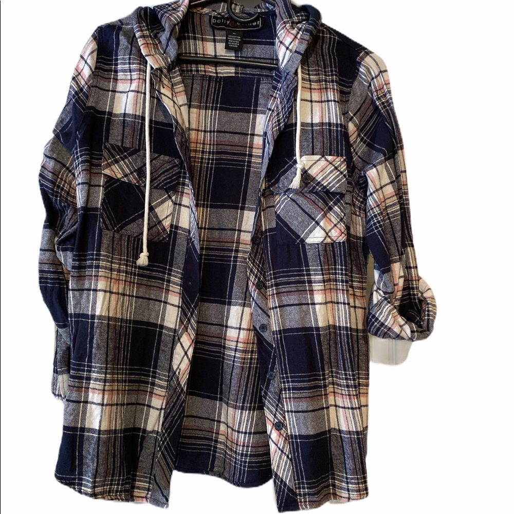 Plaid button up with hood